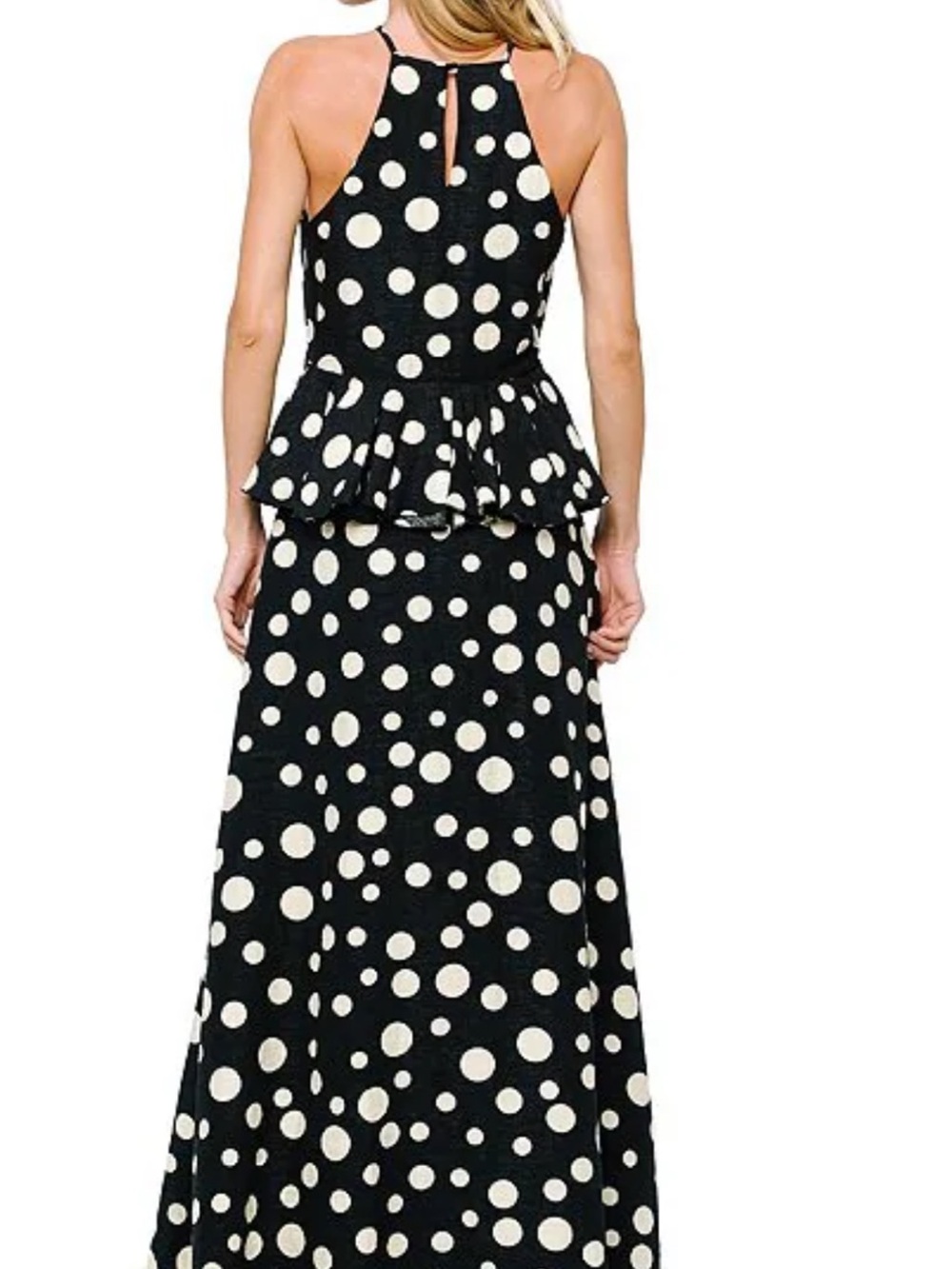 CIEBON Tasha 3 d flower halter neck Polka dot sleeveless large Maxi Dress -
